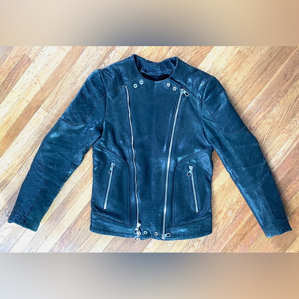 H&M Balmain Black Leather Biker Jacket